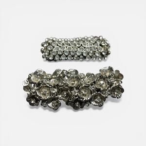 Rhinestone Stretch Bracelet Lot Floral Silver Wide Cuff Statement Glam